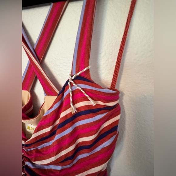 NEW Maeve Anthropologie Striped Ruffle Maxi Dress Pink Red Size Small NWOT - Picture 7 of 9